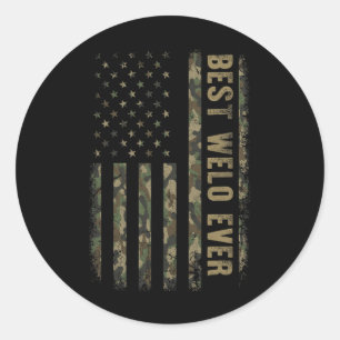 Sticker Rond Meilleur Welo Jamais Camouflage Drapeau Américain