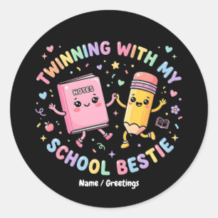 Sticker Rond Meilleure Amie Kawaii de l'École Jumelage d'Amitié