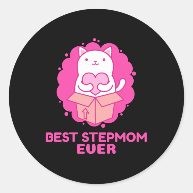 Sticker Rond Meilleure étape Maman toujours Chat avec un coeur (Devant)