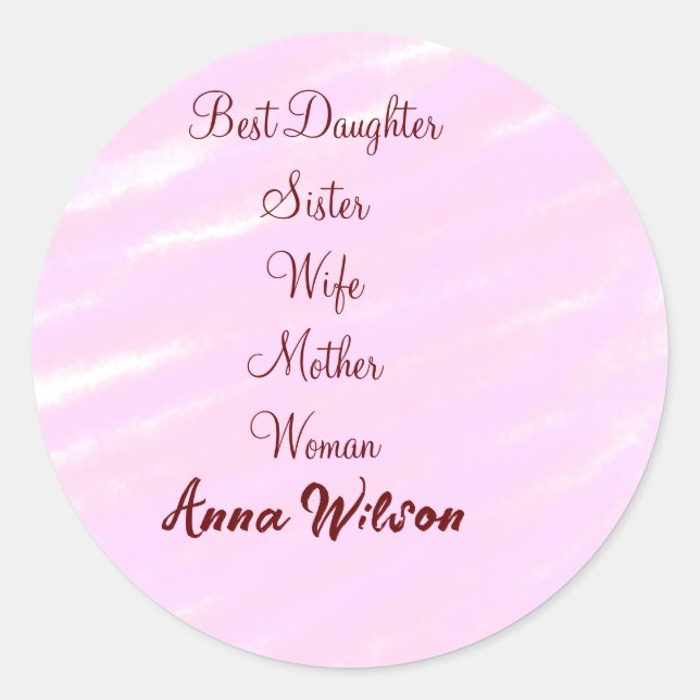 Sticker Rond Meilleure femme mère épouse fille ajouter nom text (Devant)