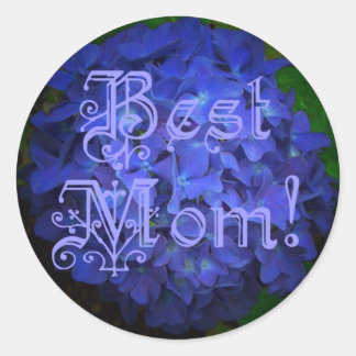 Sticker Rond Meilleure maman avec Arrière - plan de fleurs bleu