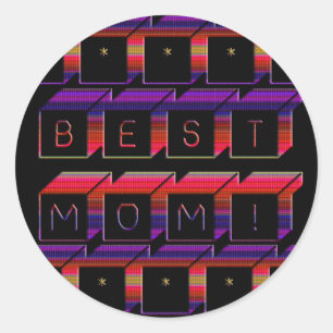 Sticker Rond Meilleure maman Blocs colorés et Arrière - plan no