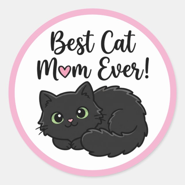 Sticker Rond Meilleure Maman de Chat Noir (Devant)