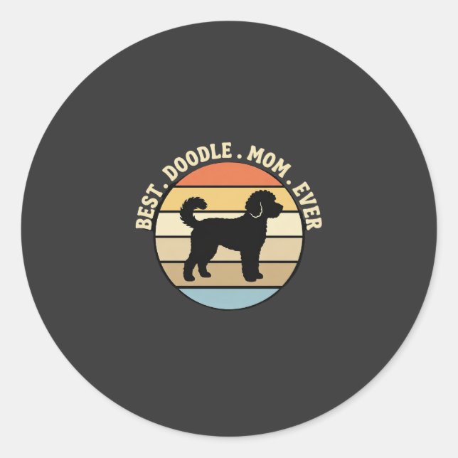 Sticker Rond Meilleure maman Doodle Rétro Chien (Devant)