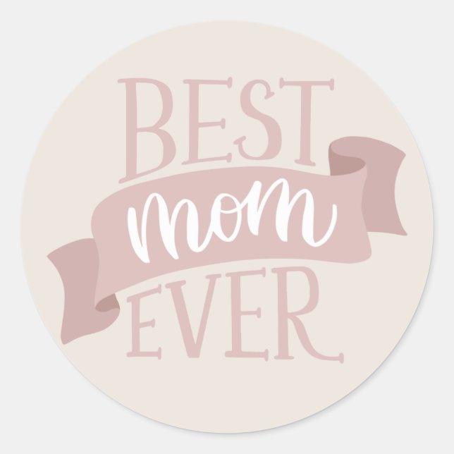 Sticker Rond Meilleure maman jamais. Fleurs roses lettrage mère (Devant)