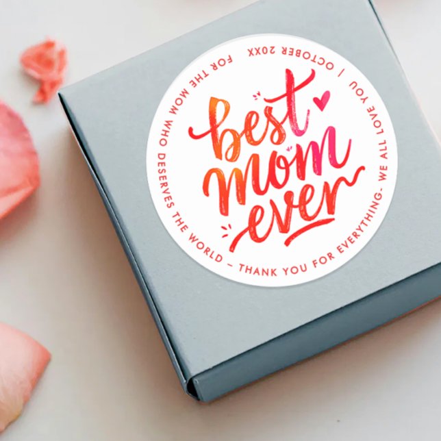 Sticker Rond Meilleure Maman Moderne Rouge Et Blanc Écriture Pi (Créateur téléchargé)