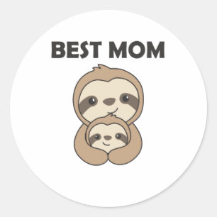 Sticker Rond Meilleure Maman Sloth Maman Avec Enfant Mère Fête 