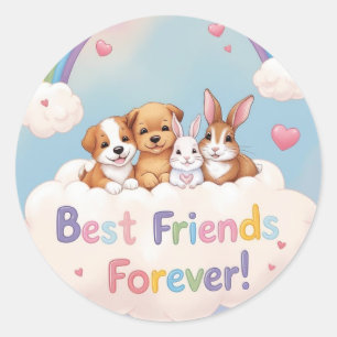 Sticker Rond Meilleures Amies pour Toujours avec des Chats Mign