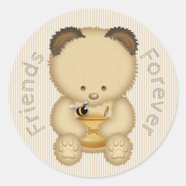 Sticker Rond Meilleurs Amis Mignonne Ours De Miel (Devant)