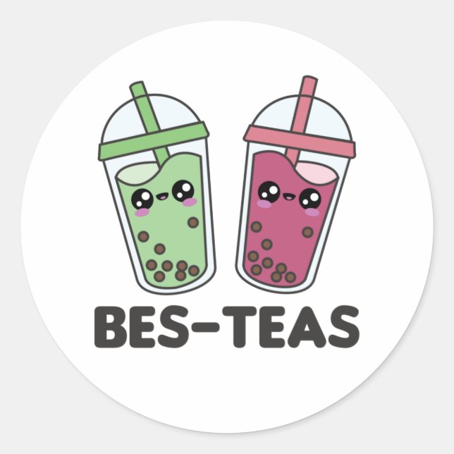 Sticker Rond Meilleurs Thés - Bubble Tea Kawaii Boba Tea Love C (Devant)