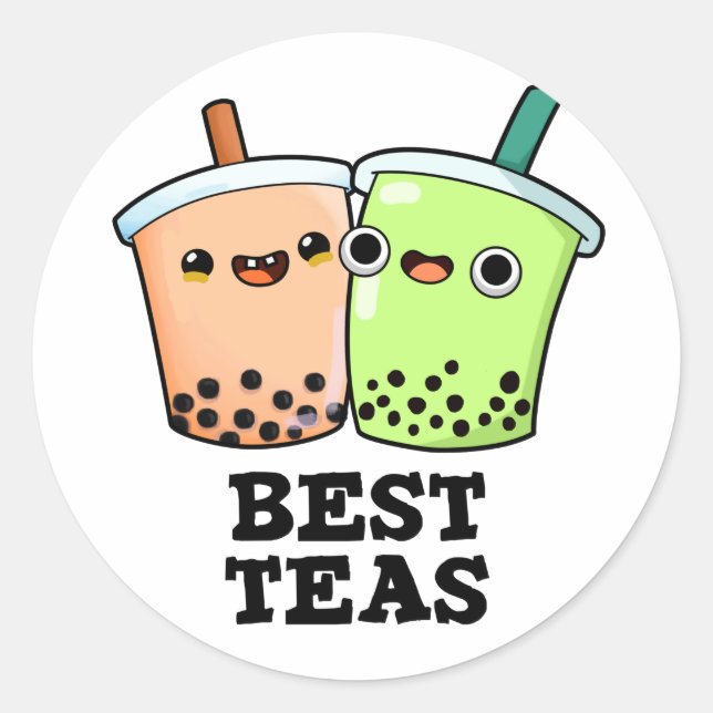 Sticker Rond Meilleurs Thés Drôle Besoins Boba Tea Pun (Devant)