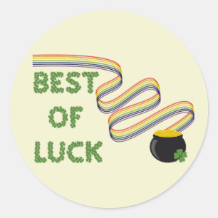 Sticker Rond Meilleurs vœux avec des trèfles et un arc-en-ciel