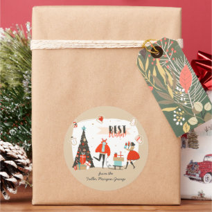 Sticker Rond Meilleurs Vœux de Noël Rétro Moderne du Milieu d