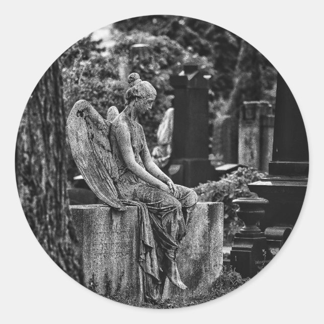 Sticker Rond melancholic and pensive angel (Devant)