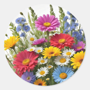 Sticker Rond Mélange coloré de fleurs