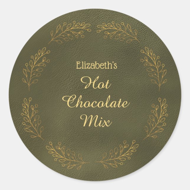 Sticker Rond Mélange de chocolat chaud de Noël aux feuilles dor (Devant)