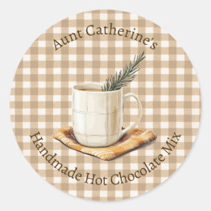 Sticker Rond Mélange de Chocolat Chaud Rustique Noël Gingham Ma