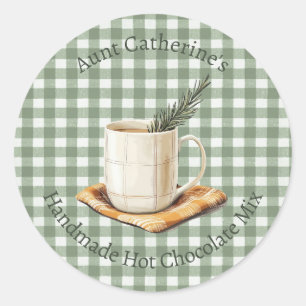 Sticker Rond Mélange de Chocolat Chaud Rustique Noël Gingham Ve