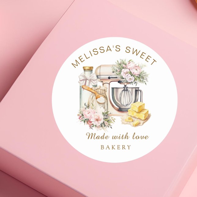 Sticker Rond Mélange de gâteau floral Cute Ingrédients Boulange (Créateur téléchargé)