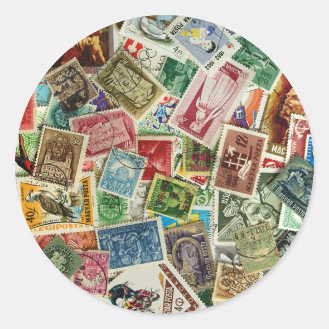 Sticker Rond Mélange de timbres hongrois (Devant)