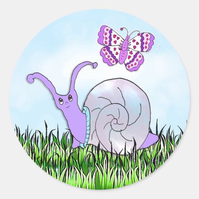 Sticker Rond Mélange Purple Snail et Butterfly Whimsical (Devant)