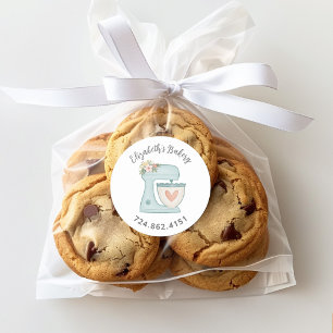 Sticker Rond Mélangeur à gâteau bleu mignon cuit avec amour