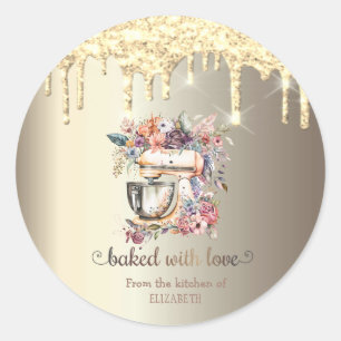 Sticker Rond Mélangeur de cuisine floral gouttes de paillettes
