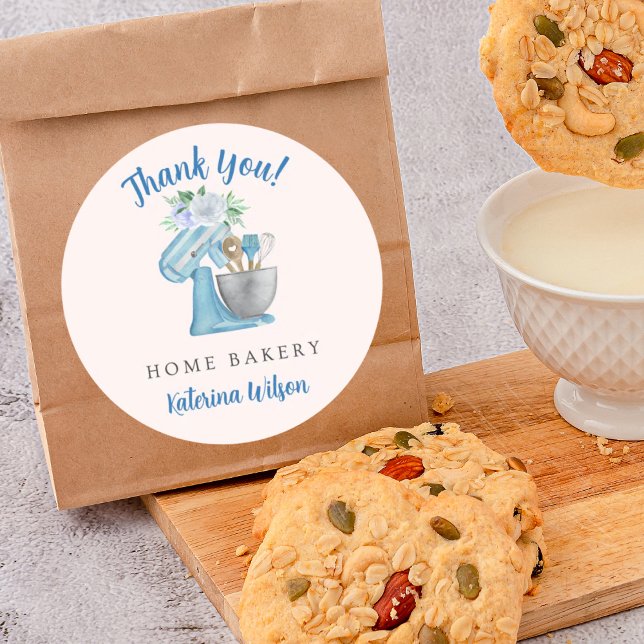 Sticker Rond Melangeur de Fleur Bleue Merci (Créateur téléchargé)