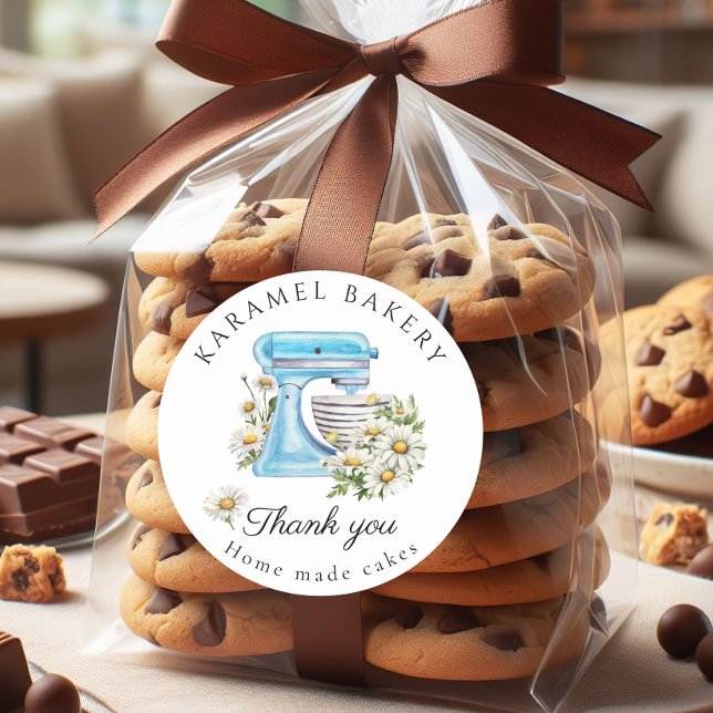 Sticker Rond Mélangeur de soie aquarelle avec marguerites (Créateur téléchargé)