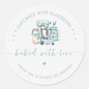 Sticker Rond Mélangeur sur socle aquarelle Cuisiné avec amour B
