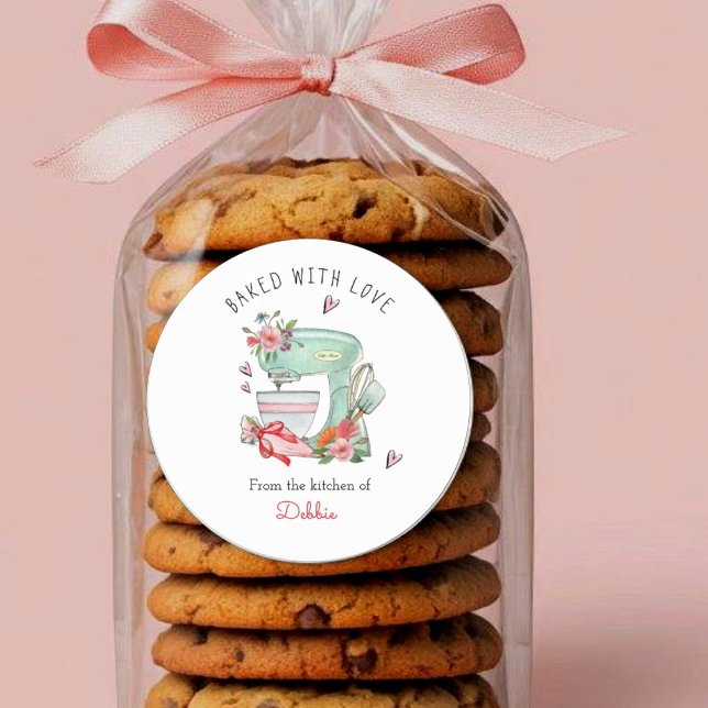 Sticker Rond Mélangeuse à gâteau à l'aquarelle « Cuite avec amo (Créateur téléchargé)