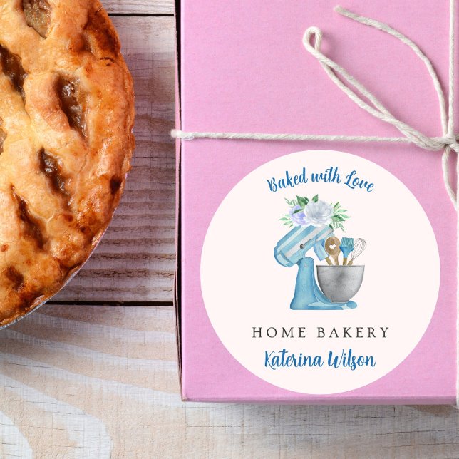 Sticker Rond Mélangeuse Fleur Bleue Cuite avec Amour (Créateur téléchargé)