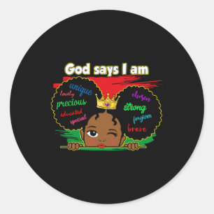 Sticker Rond Melanin Girl Toddler Dieu Dit Que Je Suis Noir His