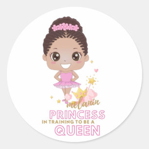Sticker Rond Melanin Princesse Entraînement Pour Être Reine Bal