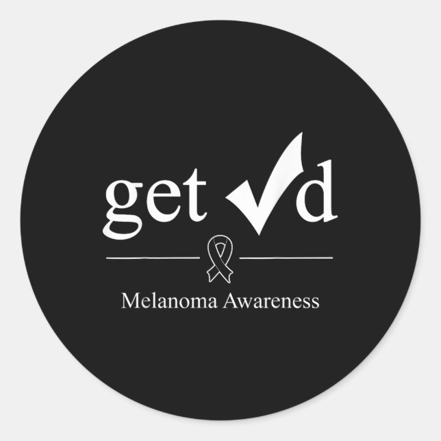 Sticker Rond Melanoma Black Awareness Ribbon Tee Get Checked (Devant)