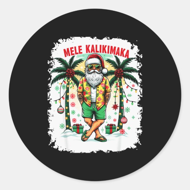 Sticker Rond Mele Kalikimaka Christmas In July Hawaiian Santa S (Devant)