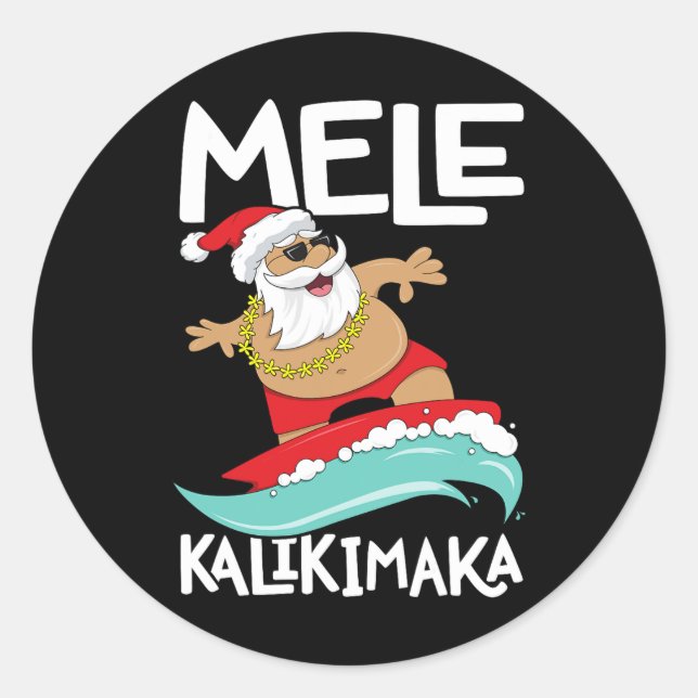 Sticker Rond Mele Kalikimaka Hawaiian Christmas Hawaii Surfing (Devant)