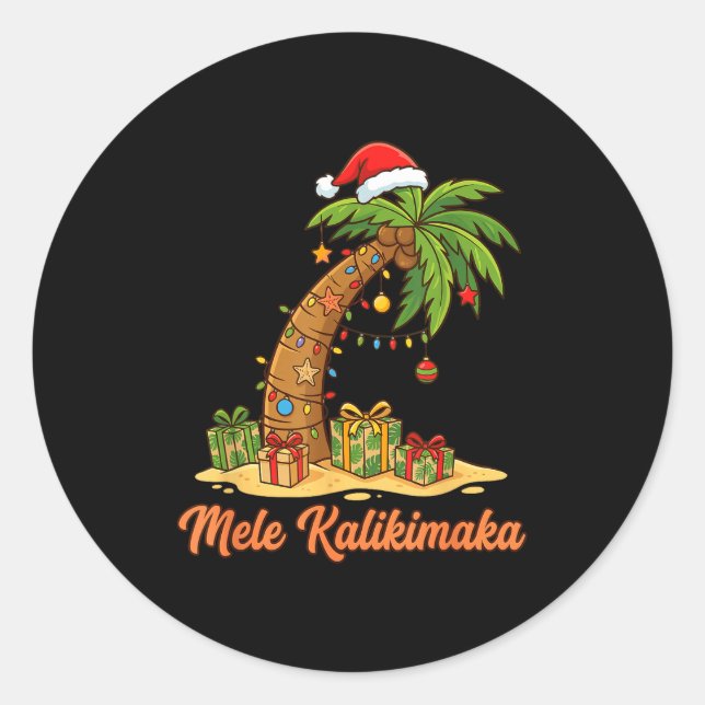 Sticker Rond Mele Kalikimaka Hawaiian Christmas Palm Trees  (Devant)