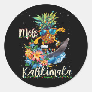 Sticker Rond Mele Kalikimaka Hawaiian Pineapping Surf Ridding