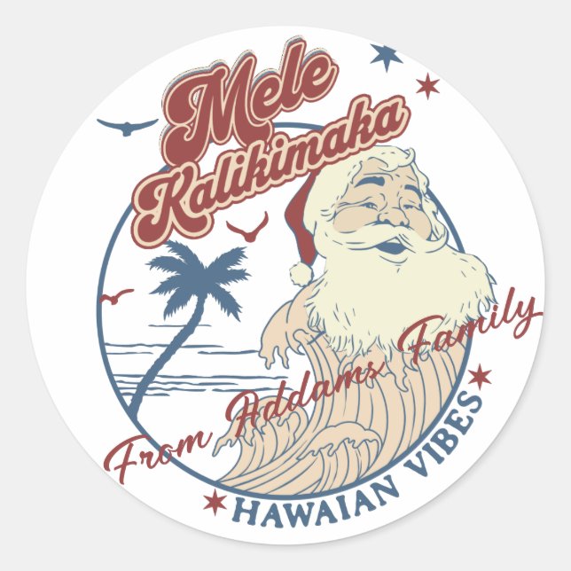 Sticker Rond Mele Kalikimaka Joyeux Noël Hawaïen (Devant)