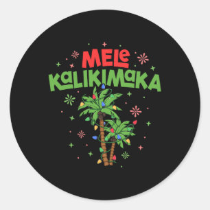 Sticker Rond Mele Kalikimaka Noël Hawaïen Lumière de Palmier