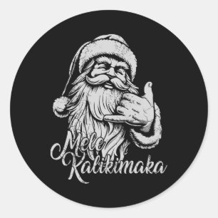 Sticker Rond Mele Kalikimaka Père Noël Noël Hawaïen Hawa