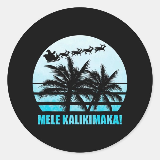Sticker Rond Mele Kalikimaka Retro Hawaii Famille de Noël Va (Devant)