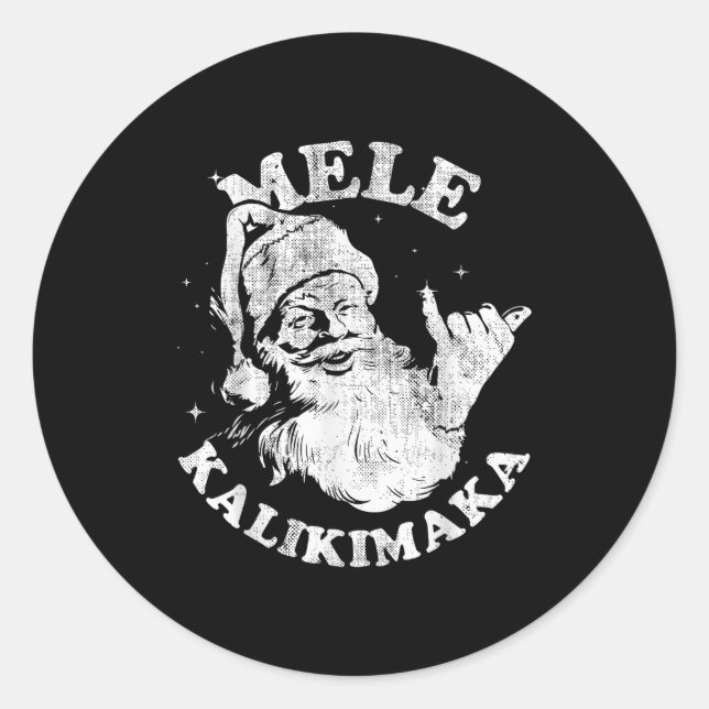 Sticker Rond Mele Kalikimaka Retro Hawaii Santa Aloha Christmas (Devant)