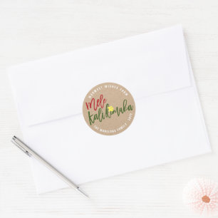 Sticker Rond Mele Kalikimaka Scripts de pinceau Hibiscus Noël