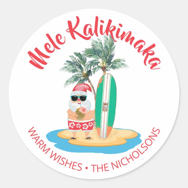 Sticker Rond Mele Kalikimaka Surf tropical de Noël avec le Père (Devant)