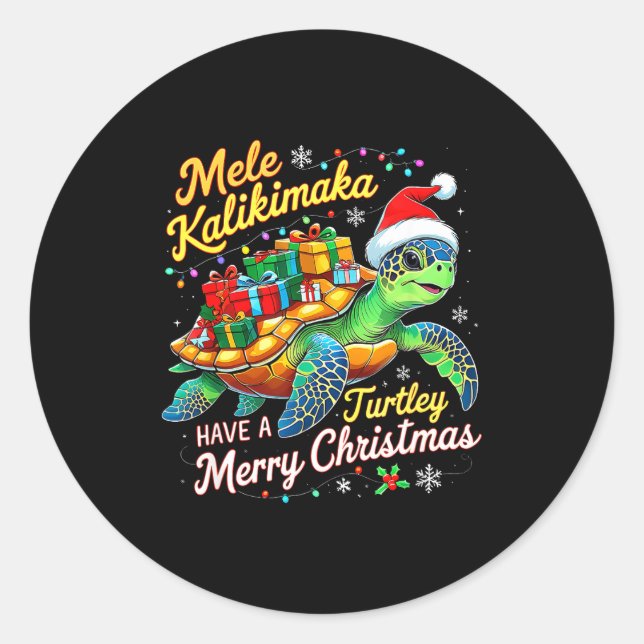 Sticker Rond Mele Kalikimaka Turtley Have A Merry Christmas  (Devant)
