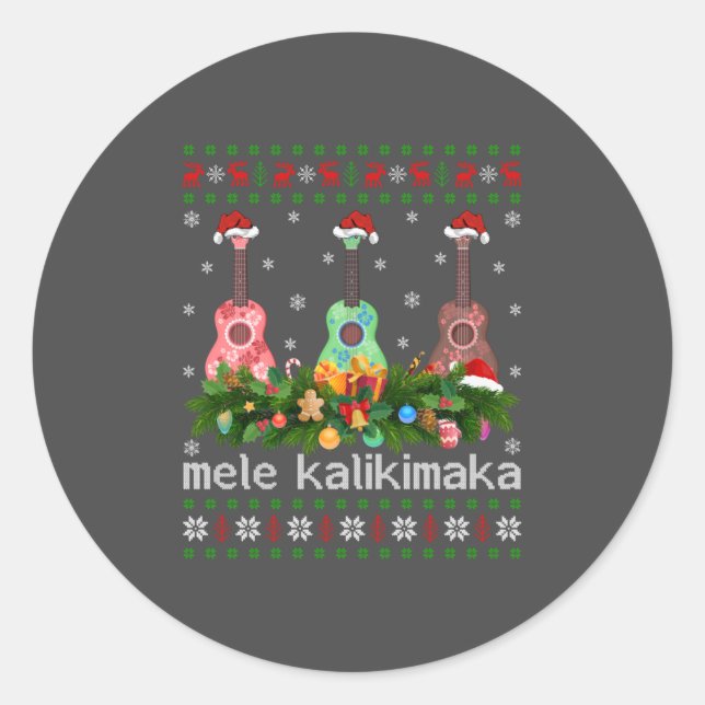 Sticker Rond Mele Kalikimaka Ukulele Guitar Gift Ugly Ukulele (Devant)