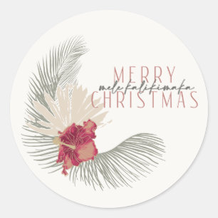 Sticker Rond Mele Kalikimaka Wreath, style hawaïen Noël
