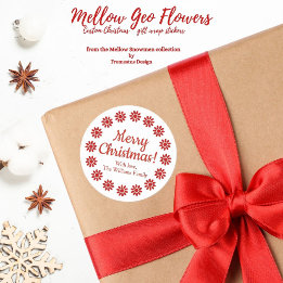 Sticker Rond Mellow Geo Flowers - white red custom Christmas.